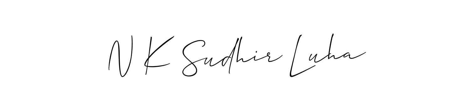 Also You can easily find your signature by using the search form. We will create N K Sudhir Luha name handwritten signature images for you free of cost using Allison_Script sign style. N K Sudhir Luha signature style 2 images and pictures png