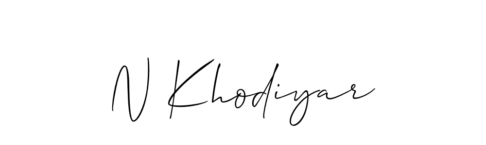 Use a signature maker to create a handwritten signature online. With this signature software, you can design (Allison_Script) your own signature for name N Khodiyar. N Khodiyar signature style 2 images and pictures png