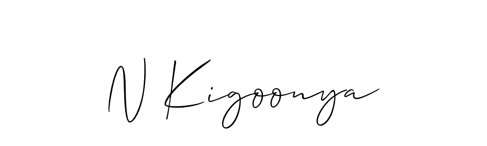 How to make N Kigoonya name signature. Use Allison_Script style for creating short signs online. This is the latest handwritten sign. N Kigoonya signature style 2 images and pictures png