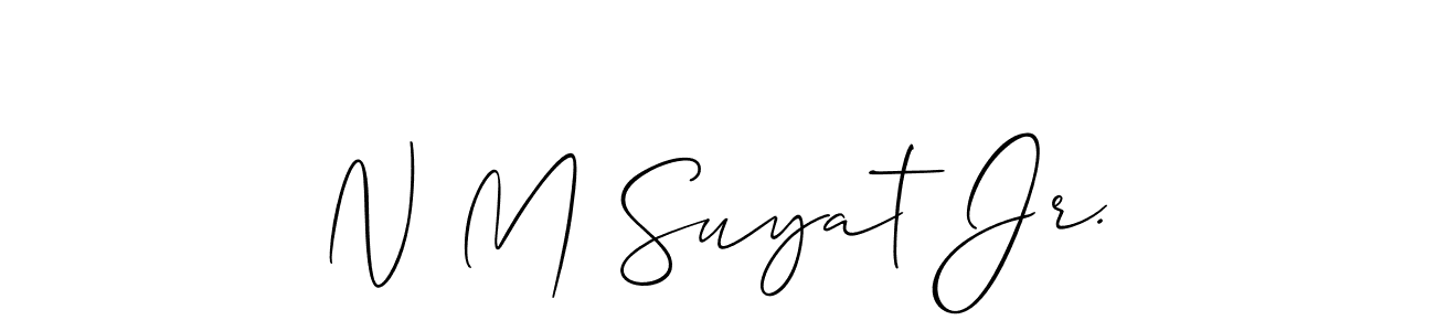 You should practise on your own different ways (Allison_Script) to write your name (N M Suyat Jr.) in signature. don't let someone else do it for you. N M Suyat Jr. signature style 2 images and pictures png