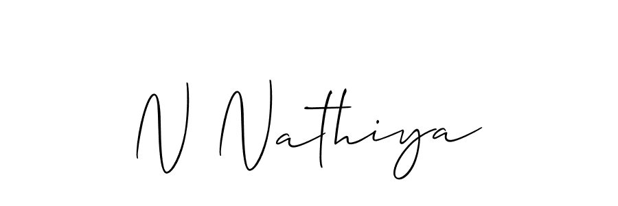 The best way (Allison_Script) to make a short signature is to pick only two or three words in your name. The name N Nathiya include a total of six letters. For converting this name. N Nathiya signature style 2 images and pictures png