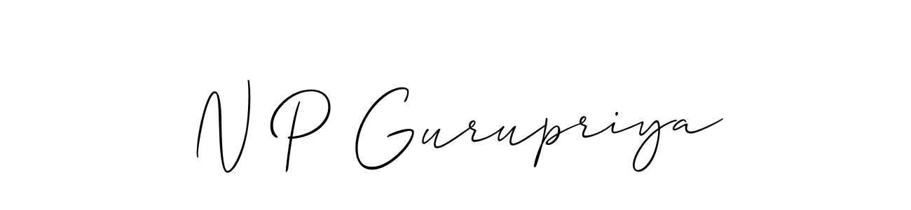 if you are searching for the best signature style for your name N P Gurupriya. so please give up your signature search. here we have designed multiple signature styles  using Allison_Script. N P Gurupriya signature style 2 images and pictures png