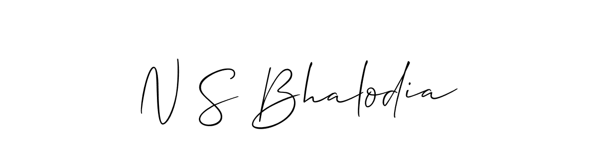 How to make N S Bhalodia name signature. Use Allison_Script style for creating short signs online. This is the latest handwritten sign. N S Bhalodia signature style 2 images and pictures png