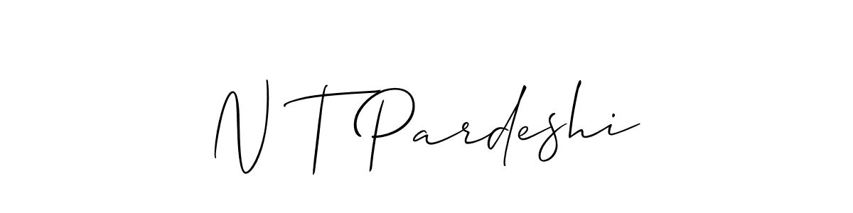 The best way (Allison_Script) to make a short signature is to pick only two or three words in your name. The name N T Pardeshi include a total of six letters. For converting this name. N T Pardeshi signature style 2 images and pictures png