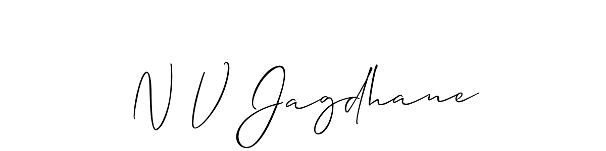 The best way (Allison_Script) to make a short signature is to pick only two or three words in your name. The name N V Jagdhane include a total of six letters. For converting this name. N V Jagdhane signature style 2 images and pictures png