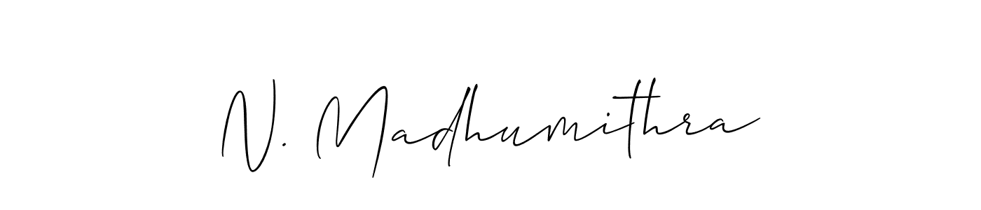 How to make N. Madhumithra name signature. Use Allison_Script style for creating short signs online. This is the latest handwritten sign. N. Madhumithra signature style 2 images and pictures png