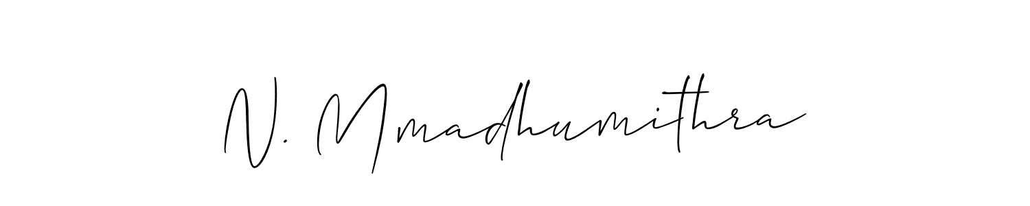 if you are searching for the best signature style for your name N. Mmadhumithra. so please give up your signature search. here we have designed multiple signature styles  using Allison_Script. N. Mmadhumithra signature style 2 images and pictures png