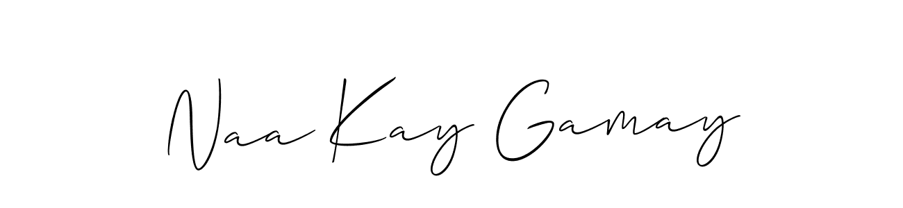 The best way (Allison_Script) to make a short signature is to pick only two or three words in your name. The name Naa Kay Gamay include a total of six letters. For converting this name. Naa Kay Gamay signature style 2 images and pictures png