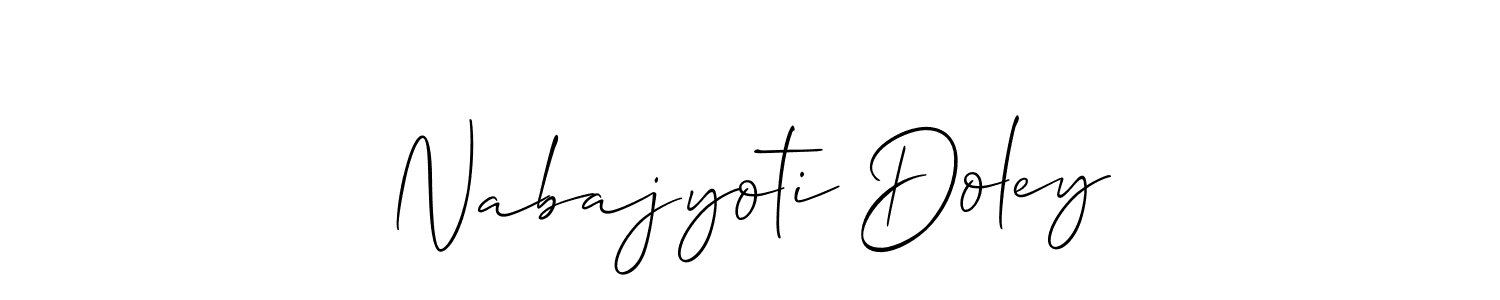 Allison_Script is a professional signature style that is perfect for those who want to add a touch of class to their signature. It is also a great choice for those who want to make their signature more unique. Get Nabajyoti Doley name to fancy signature for free. Nabajyoti Doley signature style 2 images and pictures png