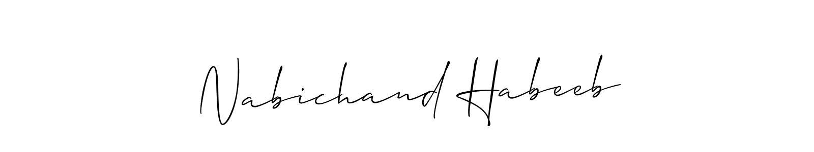 if you are searching for the best signature style for your name Nabichand Habeeb. so please give up your signature search. here we have designed multiple signature styles  using Allison_Script. Nabichand Habeeb signature style 2 images and pictures png