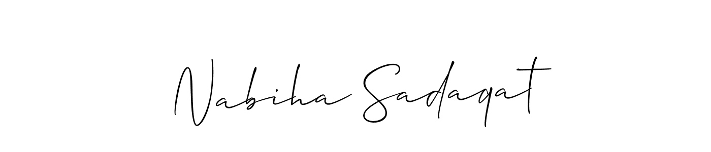 The best way (Allison_Script) to make a short signature is to pick only two or three words in your name. The name Nabiha Sadaqat include a total of six letters. For converting this name. Nabiha Sadaqat signature style 2 images and pictures png