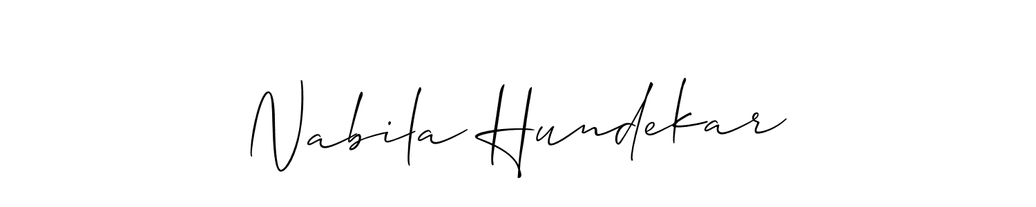 The best way (Allison_Script) to make a short signature is to pick only two or three words in your name. The name Nabila Hundekar include a total of six letters. For converting this name. Nabila Hundekar signature style 2 images and pictures png