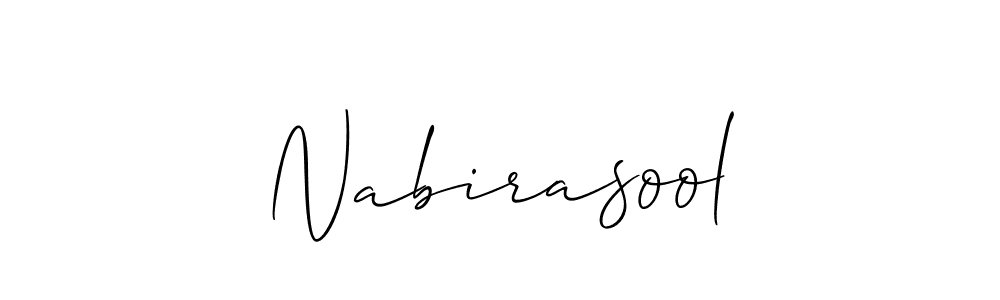 The best way (Allison_Script) to make a short signature is to pick only two or three words in your name. The name Nabirasool include a total of six letters. For converting this name. Nabirasool signature style 2 images and pictures png