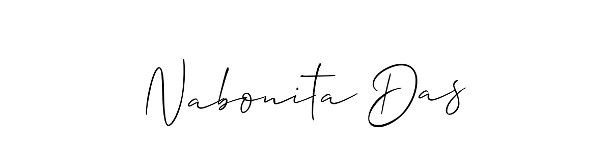 The best way (Allison_Script) to make a short signature is to pick only two or three words in your name. The name Nabonita Das include a total of six letters. For converting this name. Nabonita Das signature style 2 images and pictures png