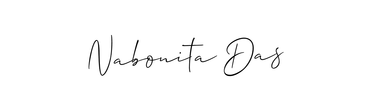 Allison_Script is a professional signature style that is perfect for those who want to add a touch of class to their signature. It is also a great choice for those who want to make their signature more unique. Get Nabonita Das name to fancy signature for free. Nabonita Das signature style 2 images and pictures png