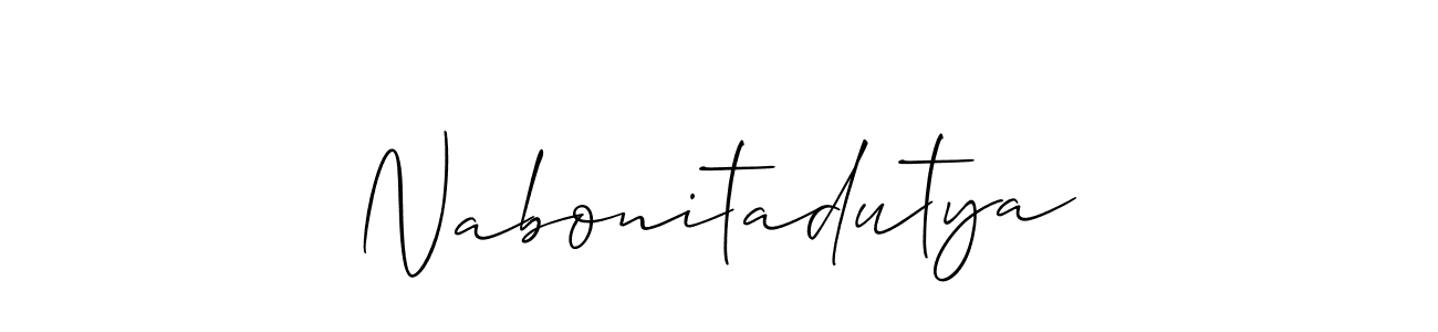 Use a signature maker to create a handwritten signature online. With this signature software, you can design (Allison_Script) your own signature for name Nabonitadutya. Nabonitadutya signature style 2 images and pictures png