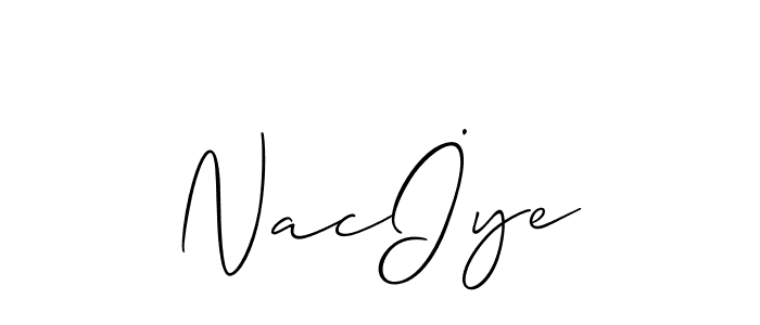 Use a signature maker to create a handwritten signature online. With this signature software, you can design (Allison_Script) your own signature for name Nacİye. Nacİye signature style 2 images and pictures png