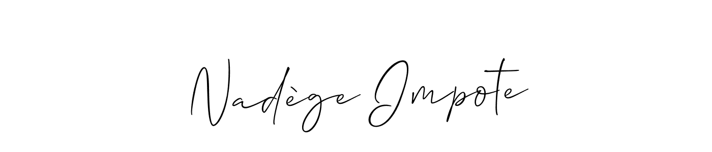 This is the best signature style for the Nadège Impote name. Also you like these signature font (Allison_Script). Mix name signature. Nadège Impote signature style 2 images and pictures png