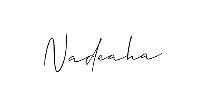 The best way (Allison_Script) to make a short signature is to pick only two or three words in your name. The name Nadeaha include a total of six letters. For converting this name. Nadeaha signature style 2 images and pictures png