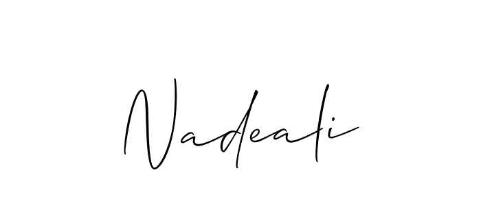 Similarly Allison_Script is the best handwritten signature design. Signature creator online .You can use it as an online autograph creator for name Nadeali. Nadeali signature style 2 images and pictures png