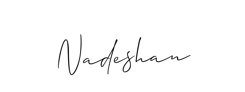 Use a signature maker to create a handwritten signature online. With this signature software, you can design (Allison_Script) your own signature for name Nadeshan. Nadeshan signature style 2 images and pictures png
