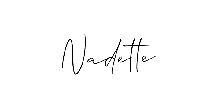 Use a signature maker to create a handwritten signature online. With this signature software, you can design (Allison_Script) your own signature for name Nadette. Nadette signature style 2 images and pictures png