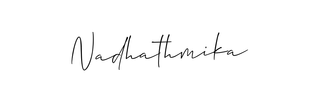 The best way (Allison_Script) to make a short signature is to pick only two or three words in your name. The name Nadhathmika include a total of six letters. For converting this name. Nadhathmika signature style 2 images and pictures png