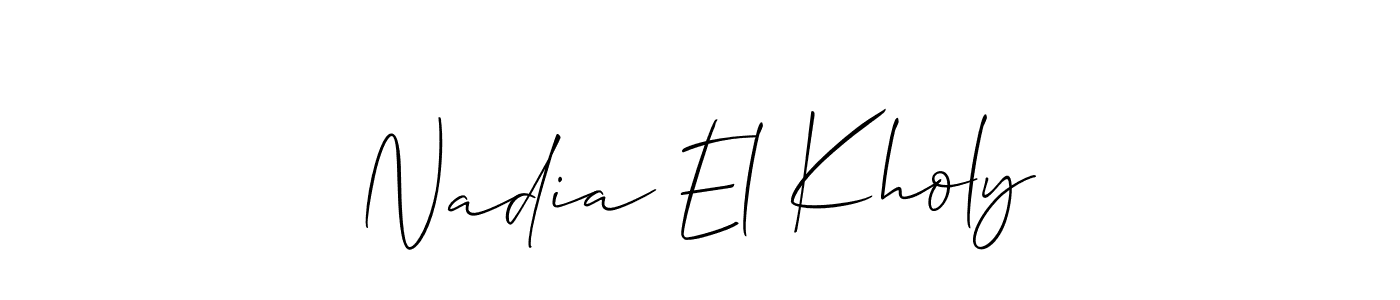 Allison_Script is a professional signature style that is perfect for those who want to add a touch of class to their signature. It is also a great choice for those who want to make their signature more unique. Get Nadia El Kholy name to fancy signature for free. Nadia El Kholy signature style 2 images and pictures png