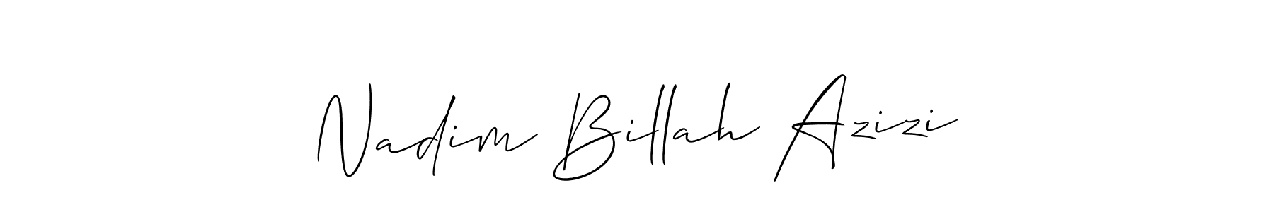 The best way (Allison_Script) to make a short signature is to pick only two or three words in your name. The name Nadim Billah Azizi include a total of six letters. For converting this name. Nadim Billah Azizi signature style 2 images and pictures png