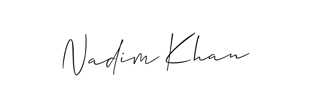 Make a short Nadim Khan signature style. Manage your documents anywhere anytime using Allison_Script. Create and add eSignatures, submit forms, share and send files easily. Nadim Khan signature style 2 images and pictures png