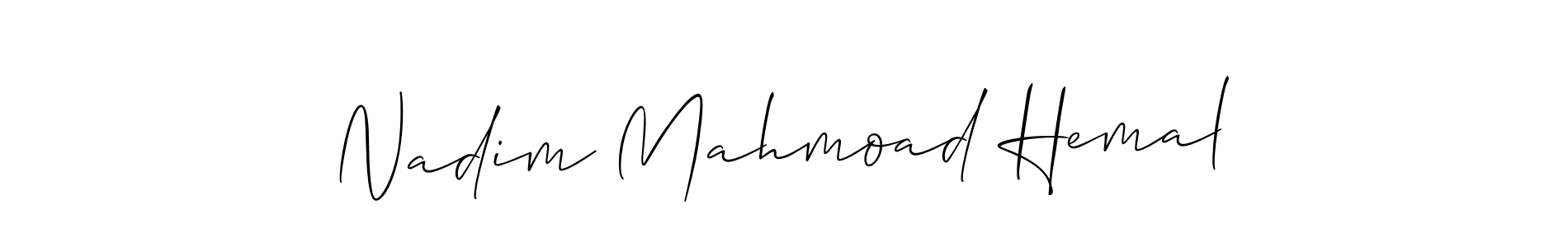 The best way (Allison_Script) to make a short signature is to pick only two or three words in your name. The name Nadim Mahmoad Hemal include a total of six letters. For converting this name. Nadim Mahmoad Hemal signature style 2 images and pictures png