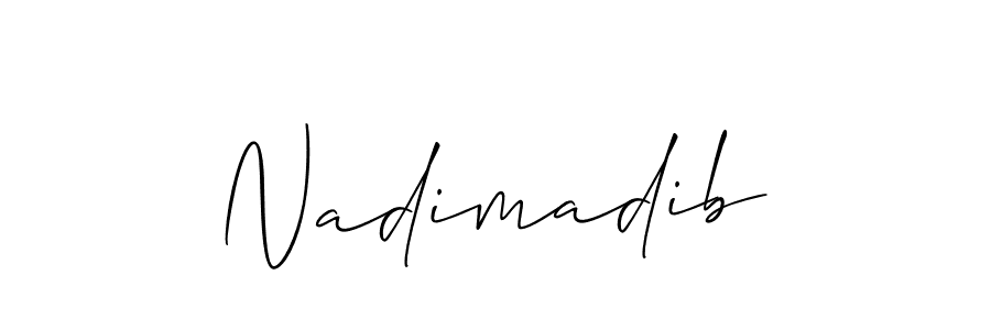 The best way (Allison_Script) to make a short signature is to pick only two or three words in your name. The name Nadimadib include a total of six letters. For converting this name. Nadimadib signature style 2 images and pictures png
