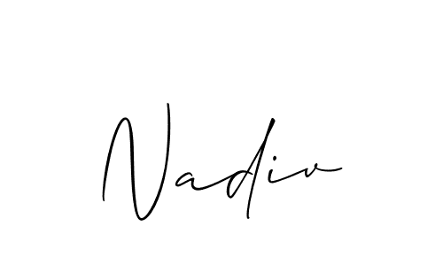 Use a signature maker to create a handwritten signature online. With this signature software, you can design (Allison_Script) your own signature for name Nadiv. Nadiv signature style 2 images and pictures png