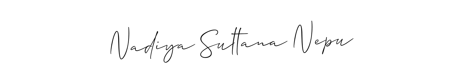 It looks lik you need a new signature style for name Nadiya Sultana Nepu. Design unique handwritten (Allison_Script) signature with our free signature maker in just a few clicks. Nadiya Sultana Nepu signature style 2 images and pictures png