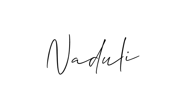 Use a signature maker to create a handwritten signature online. With this signature software, you can design (Allison_Script) your own signature for name Naduli. Naduli signature style 2 images and pictures png