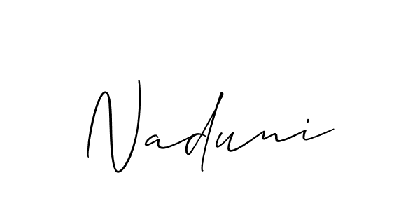 Design your own signature with our free online signature maker. With this signature software, you can create a handwritten (Allison_Script) signature for name Naduni. Naduni signature style 2 images and pictures png