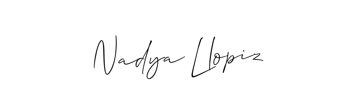 Also You can easily find your signature by using the search form. We will create Nadya Llopiz name handwritten signature images for you free of cost using Allison_Script sign style. Nadya Llopiz signature style 2 images and pictures png