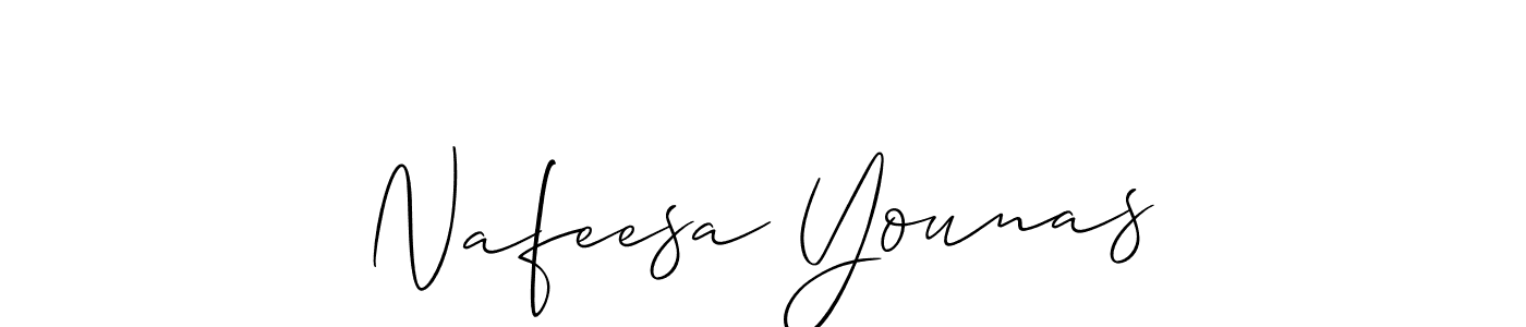 The best way (Allison_Script) to make a short signature is to pick only two or three words in your name. The name Nafeesa Younas include a total of six letters. For converting this name. Nafeesa Younas signature style 2 images and pictures png