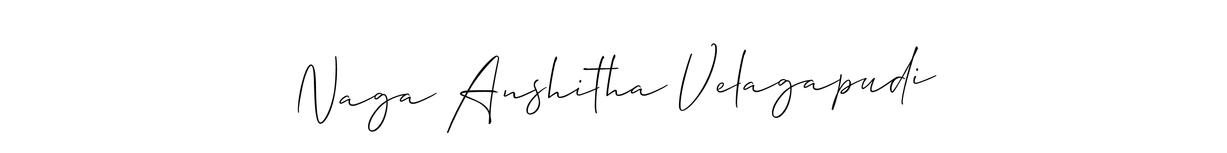 The best way (Allison_Script) to make a short signature is to pick only two or three words in your name. The name Naga Anshitha Velagapudi include a total of six letters. For converting this name. Naga Anshitha Velagapudi signature style 2 images and pictures png
