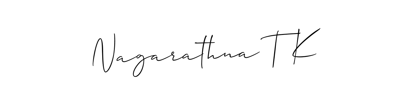 The best way (Allison_Script) to make a short signature is to pick only two or three words in your name. The name Nagarathna T K include a total of six letters. For converting this name. Nagarathna T K signature style 2 images and pictures png