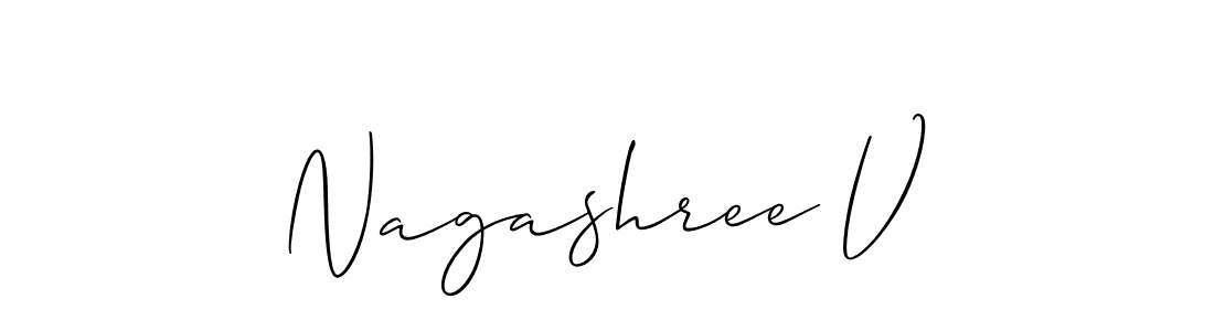 Also You can easily find your signature by using the search form. We will create Nagashree V name handwritten signature images for you free of cost using Allison_Script sign style. Nagashree V signature style 2 images and pictures png