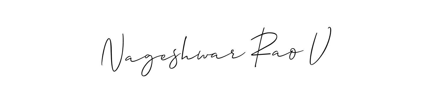 if you are searching for the best signature style for your name Nageshwar Rao V. so please give up your signature search. here we have designed multiple signature styles  using Allison_Script. Nageshwar Rao V signature style 2 images and pictures png