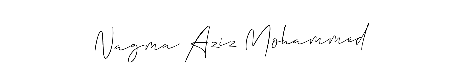 Allison_Script is a professional signature style that is perfect for those who want to add a touch of class to their signature. It is also a great choice for those who want to make their signature more unique. Get Nagma Aziz Mohammed name to fancy signature for free. Nagma Aziz Mohammed signature style 2 images and pictures png