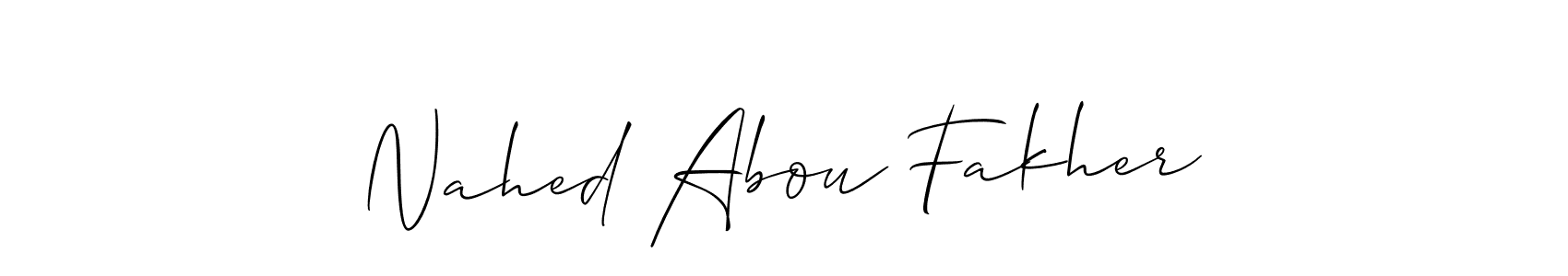 Similarly Allison_Script is the best handwritten signature design. Signature creator online .You can use it as an online autograph creator for name Nahed Abou Fakher. Nahed Abou Fakher signature style 2 images and pictures png