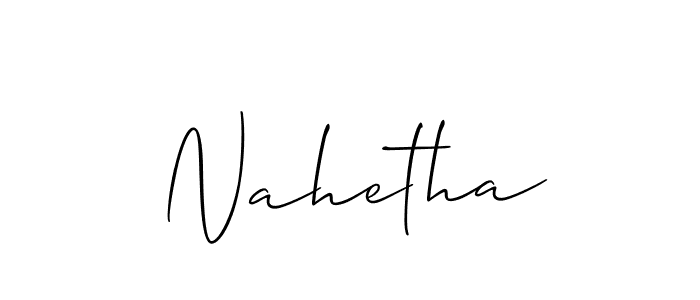 Use a signature maker to create a handwritten signature online. With this signature software, you can design (Allison_Script) your own signature for name Nahetha. Nahetha signature style 2 images and pictures png