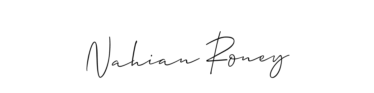 Similarly Allison_Script is the best handwritten signature design. Signature creator online .You can use it as an online autograph creator for name Nahian Roney. Nahian Roney signature style 2 images and pictures png