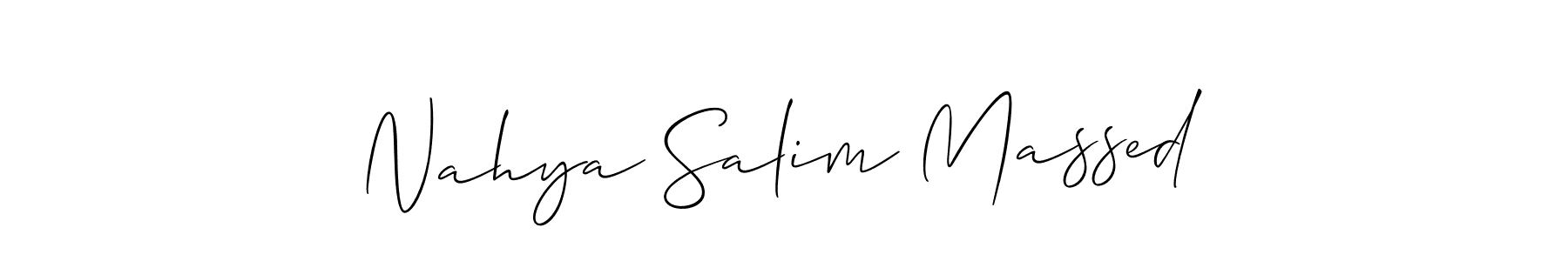 Similarly Allison_Script is the best handwritten signature design. Signature creator online .You can use it as an online autograph creator for name Nahya Salim Massed. Nahya Salim Massed signature style 2 images and pictures png