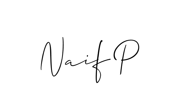 How to make Naif P name signature. Use Allison_Script style for creating short signs online. This is the latest handwritten sign. Naif P signature style 2 images and pictures png