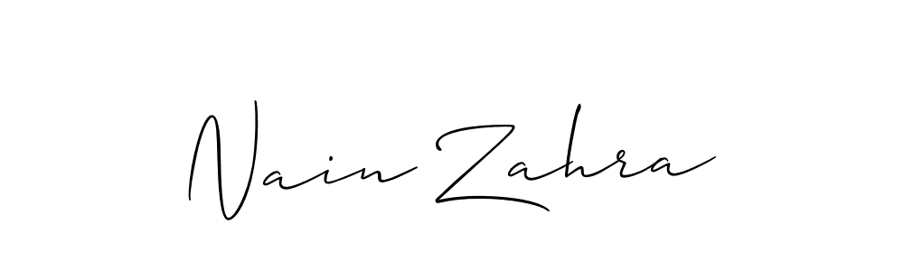 The best way (Allison_Script) to make a short signature is to pick only two or three words in your name. The name Nain Zahra include a total of six letters. For converting this name. Nain Zahra signature style 2 images and pictures png