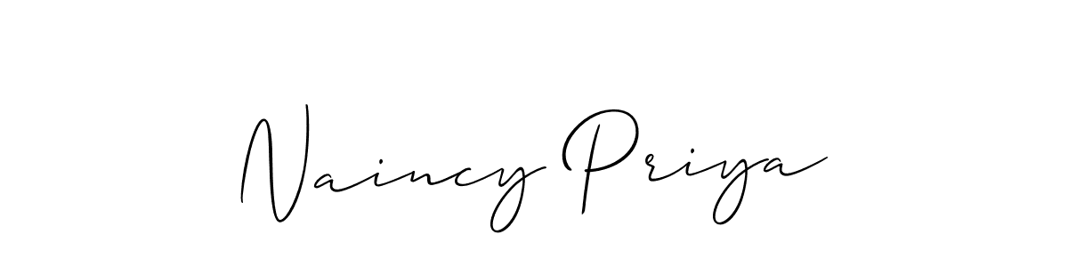 Design your own signature with our free online signature maker. With this signature software, you can create a handwritten (Allison_Script) signature for name Naincy Priya. Naincy Priya signature style 2 images and pictures png